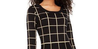 Vestido infantil com estampa de grade e corações de lantejoulas, preto, tamanho extragrande