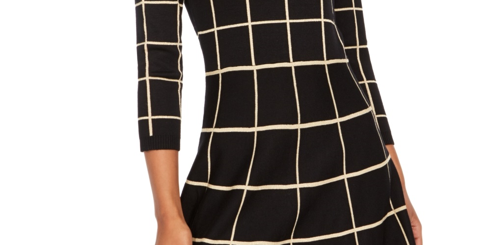 Vestido infantil com estampa de grade e corações de lantejoulas, preto, tamanho extragrande