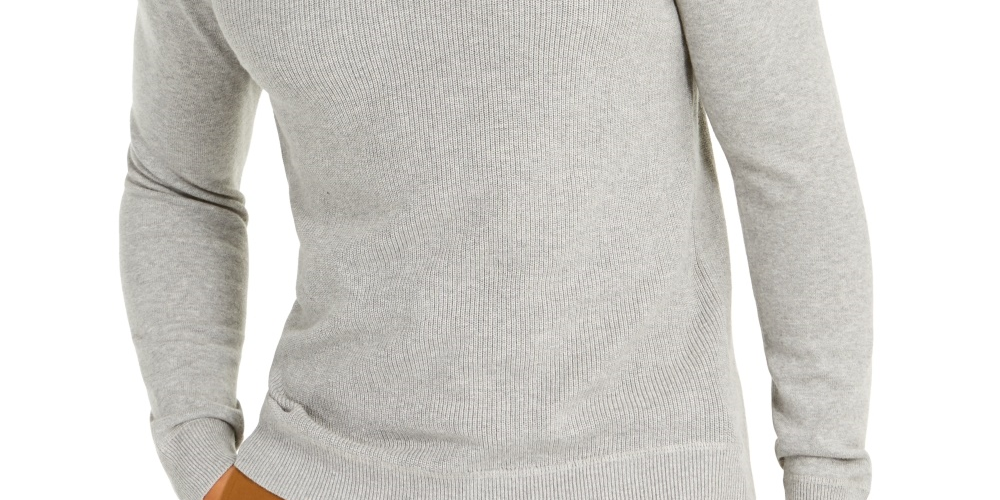 Suéter masculino de gola redonda em algodão Pima Club Room, cinza, tamanho pequeno