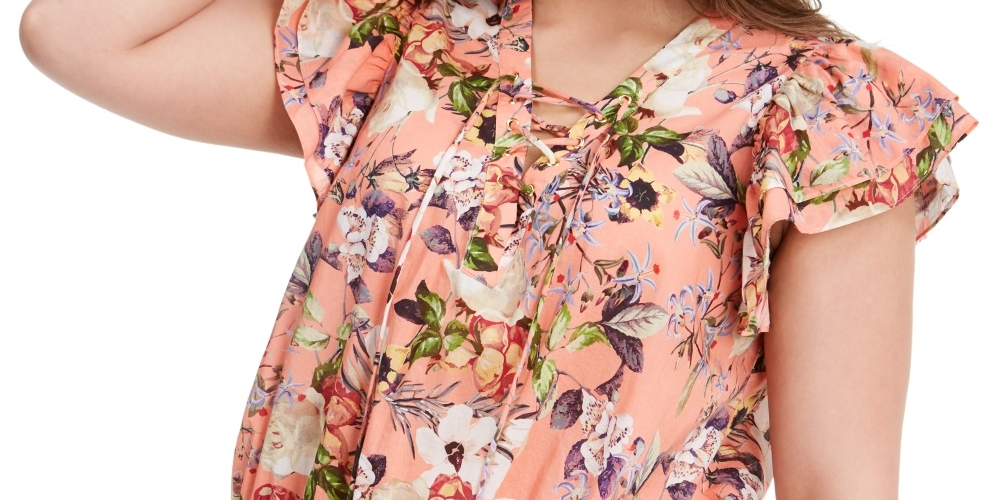 Blusa feminina de algodão com cadarço e babados INC International Concepts, laranja, tamanho 3X