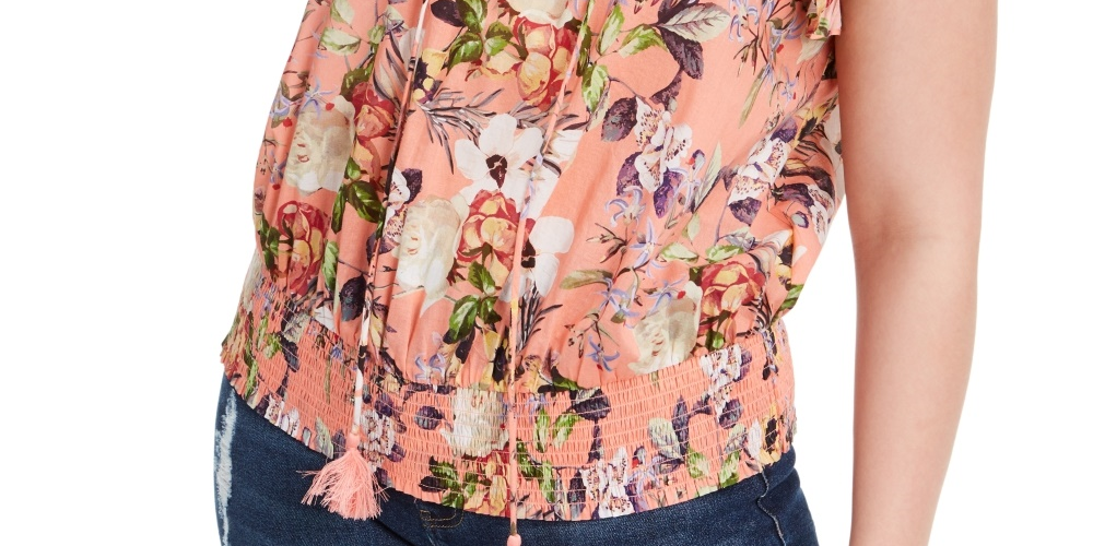 Blusa feminina de algodão com cadarço e babados INC International Concepts, laranja, tamanho 2X