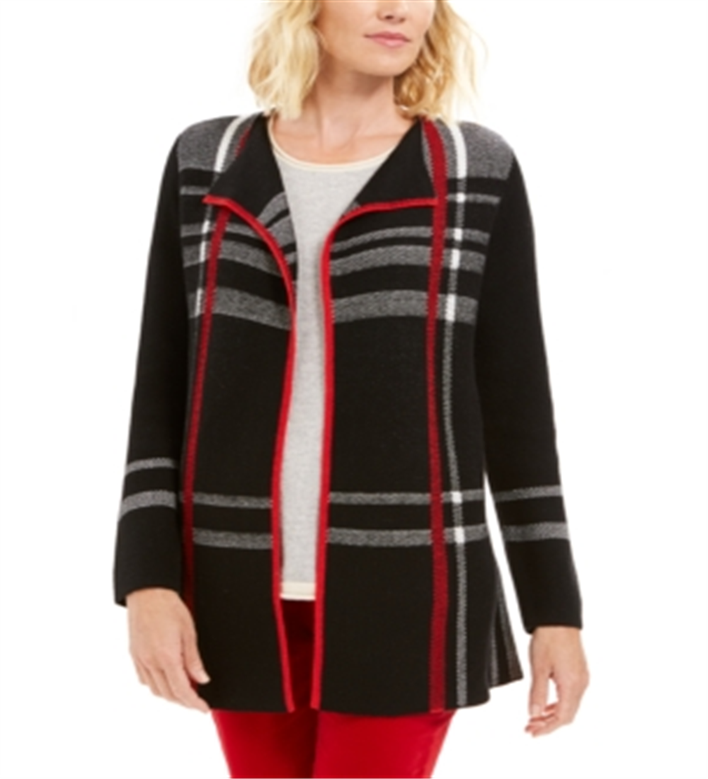 Cardigan feminino Charter Club com frente aberta, preto, tamanho pequeno e grande
