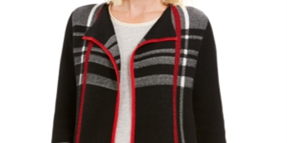 Cardigan feminino Charter Club com frente aberta, preto, tamanho pequeno e grande