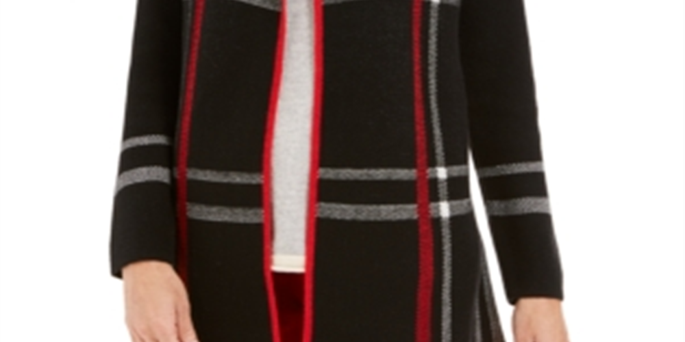 Cardigan feminino Charter Club com frente aberta, preto, tamanho pequeno e grande