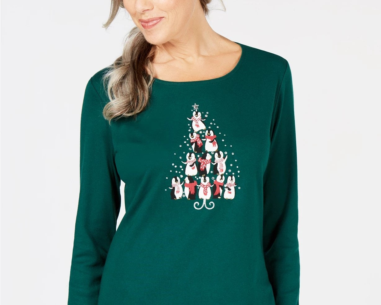 Blusa Karen Scott Feminina Estampa Pinguim Verde Tamanho Médio