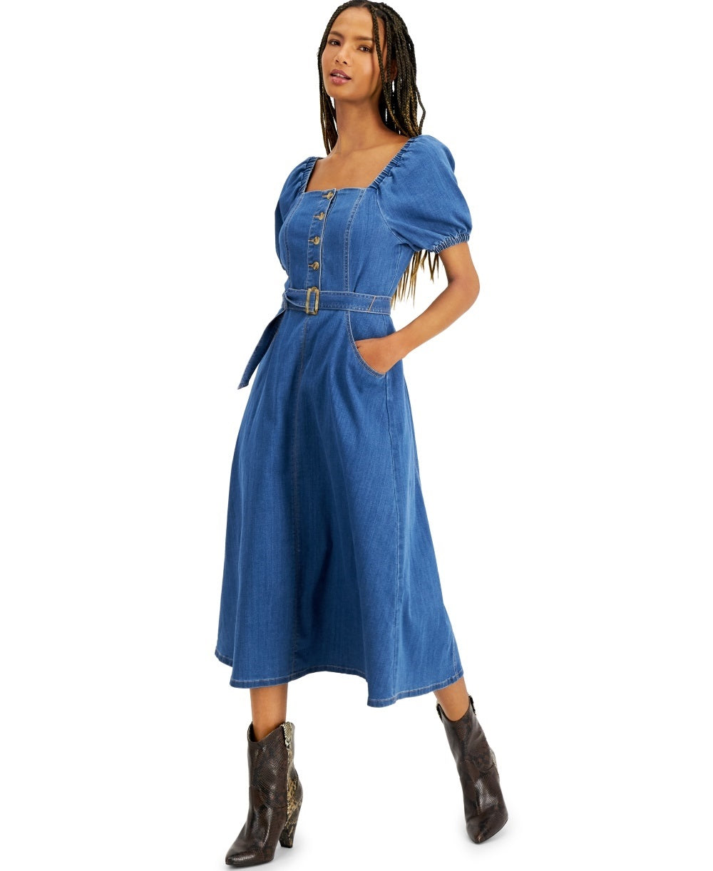 Vestido midi jeans smocked feminino da INC International Concepts, azul, tamanho 2