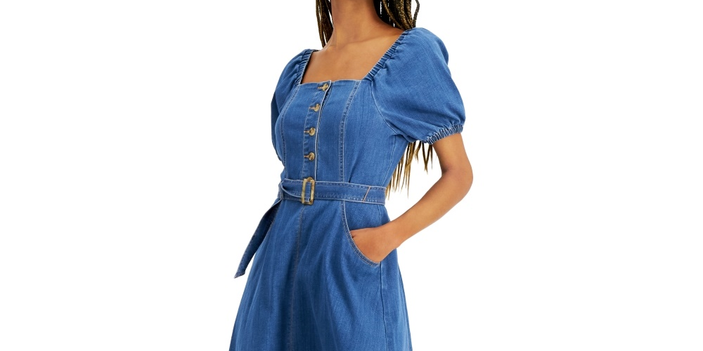 Vestido midi jeans smocked feminino da INC International Concepts, azul, tamanho 2
