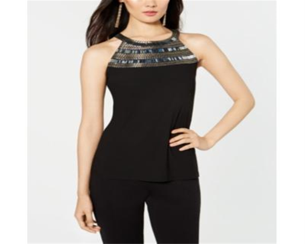 INC International Concepts Top Halter Embelezado Feminino Preto Tamanho Pequeno Pequeno