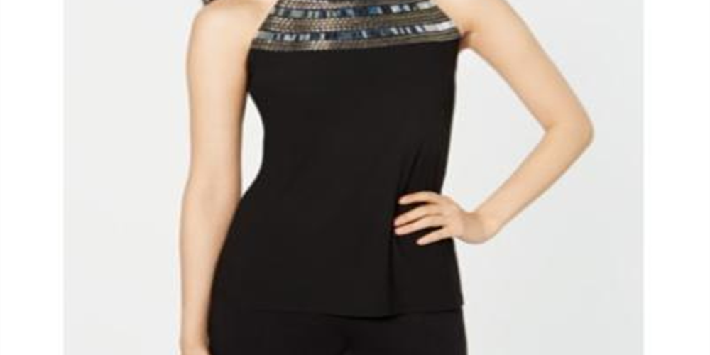 INC International Concepts Top Halter Embelezado Feminino Preto Tamanho Pequeno Pequeno