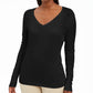 JM Collection Suéter Feminino Gola V Tricô Preto Tamanho P