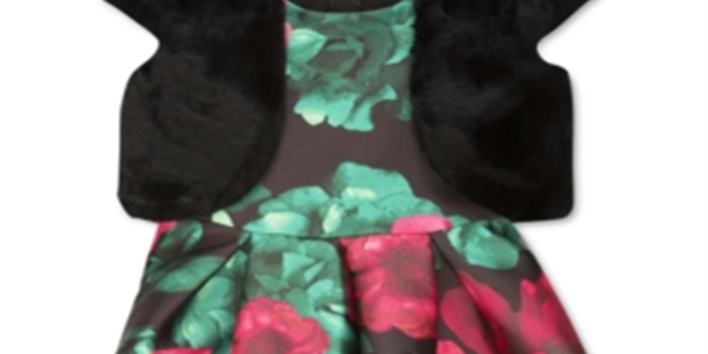 Speechless Big Girl's Colete de pele sintética de 2 peças e vestido bolha com estampa floral, tamanho 16, vermelho