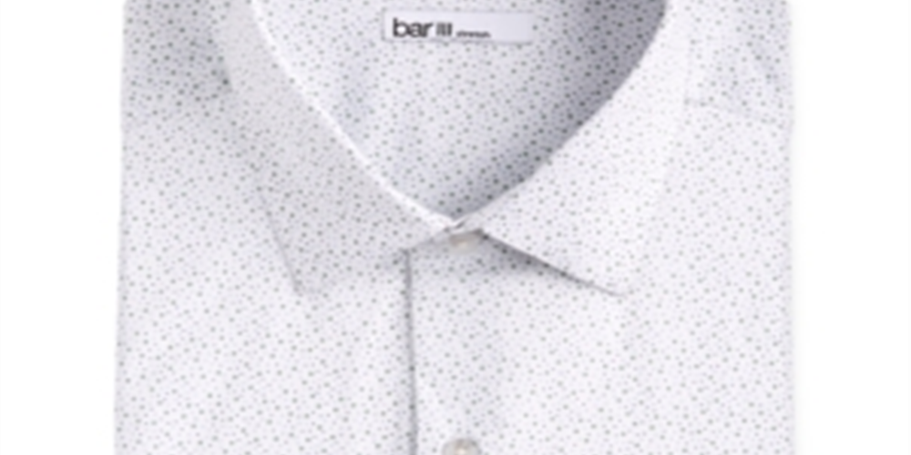 Camisa social masculina com estampa de bolinhas Bar III, branca, tamanho GG