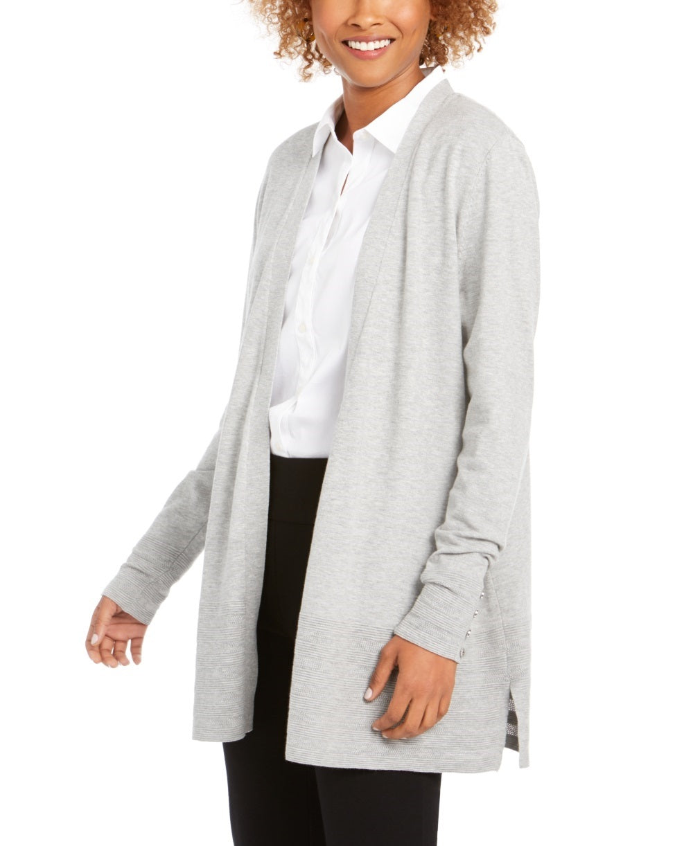 Cardigan feminino Charter Club com frente aberta, cinza, tamanho grande