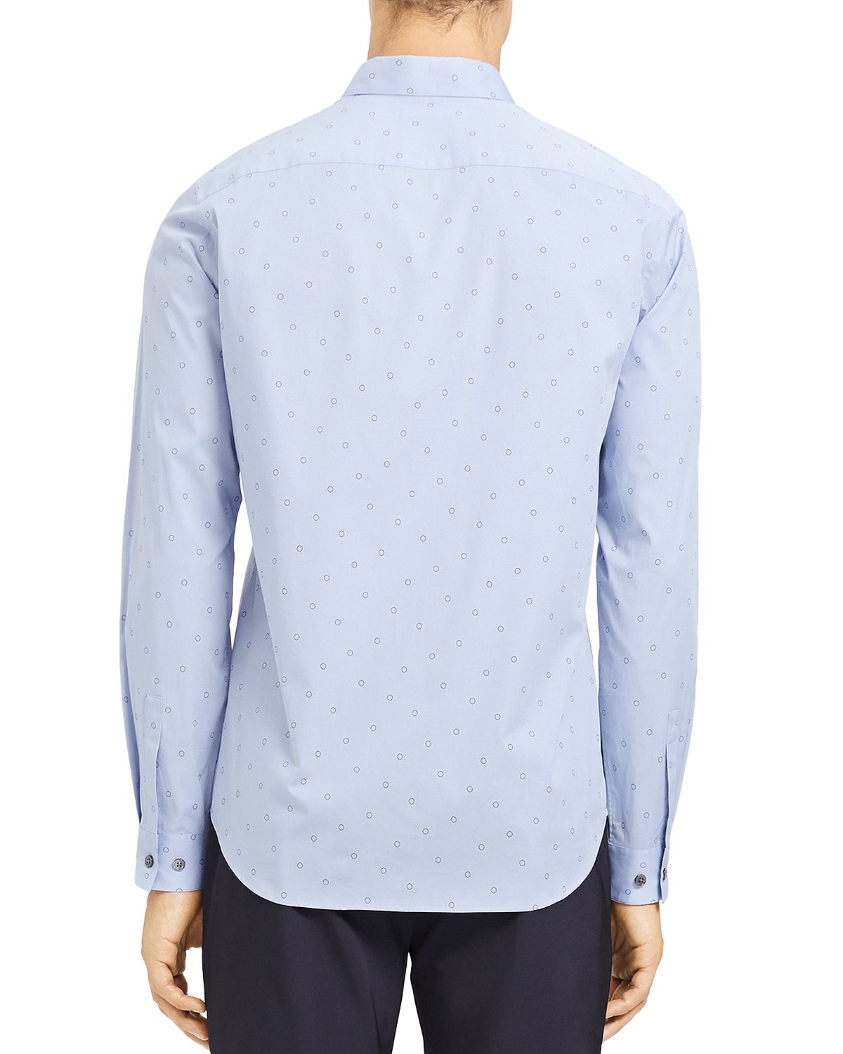 Camisa masculina com estampa de bolinhas e botões, azul, tamanho G