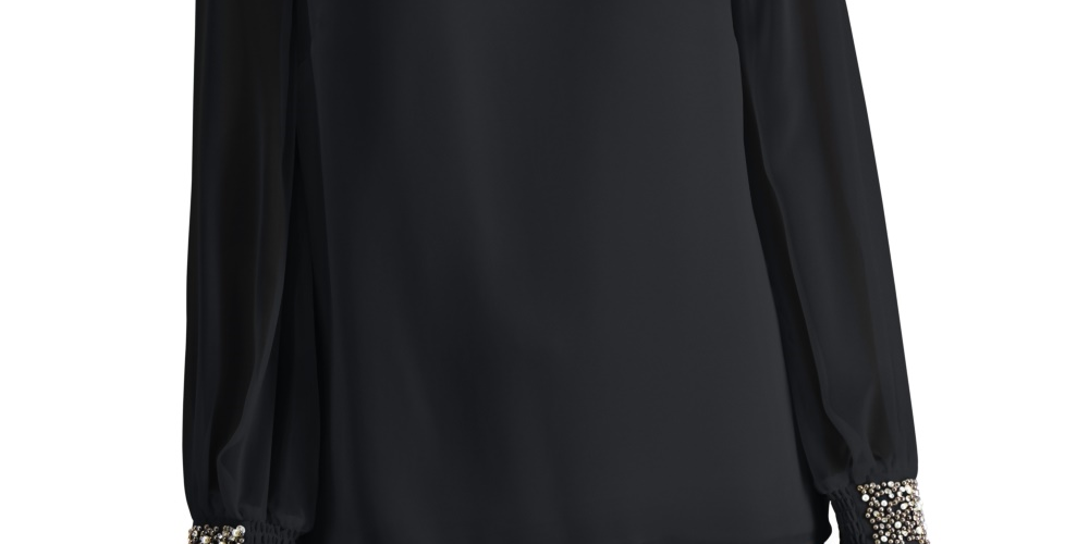 JM Collection Top Feminino com Punhos e Contas Preto Tamanho X-G