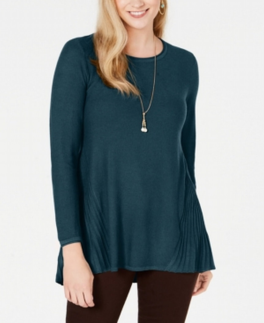 Suéter plissado alto e baixo feminino Style &amp; Co, verde, tamanho pequeno M