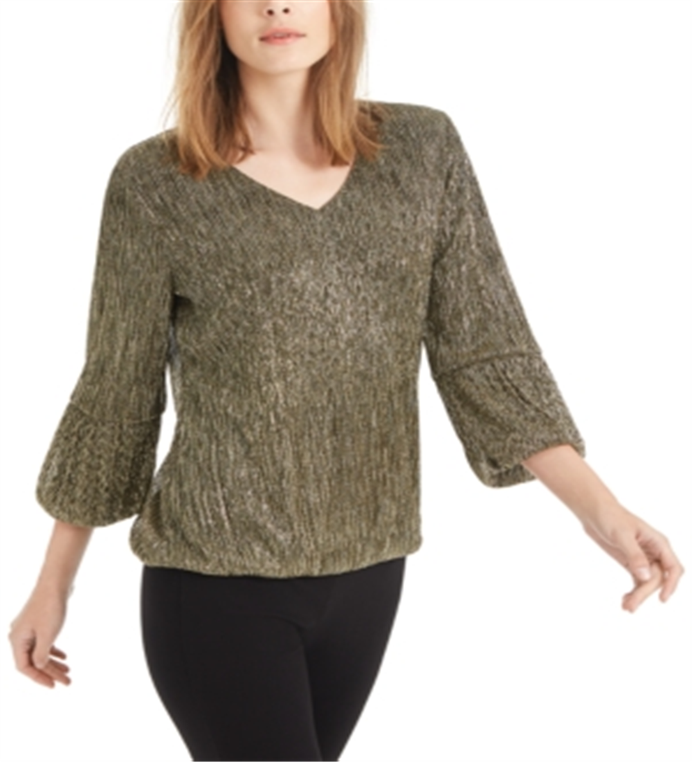 Top feminino metálico com bolhas Alfani dourado tamanho pequeno GG