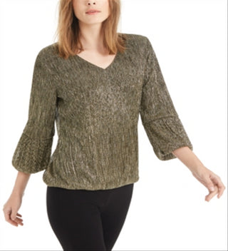 Top feminino metálico com bolhas Alfani dourado tamanho pequeno GG