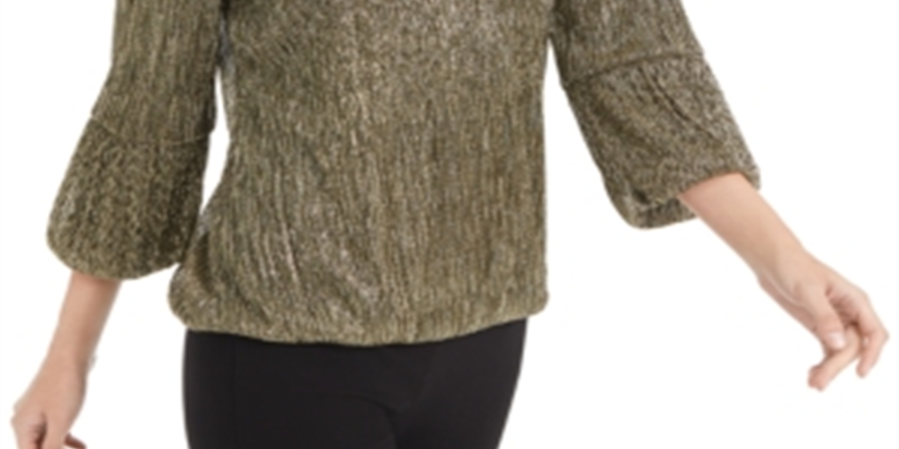 Top feminino metálico com bolhas Alfani dourado tamanho pequeno GG