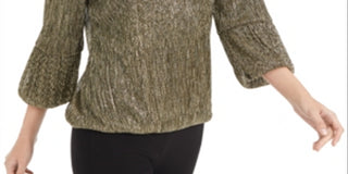 Top feminino metálico com bolhas Alfani dourado tamanho pequeno GG