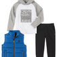 Calvin Klein Infantil Meninos 3 Peças Colete de Nylon com Logotipo Moletom com Capuz e Calça de Lã Cinza Tamanho 6