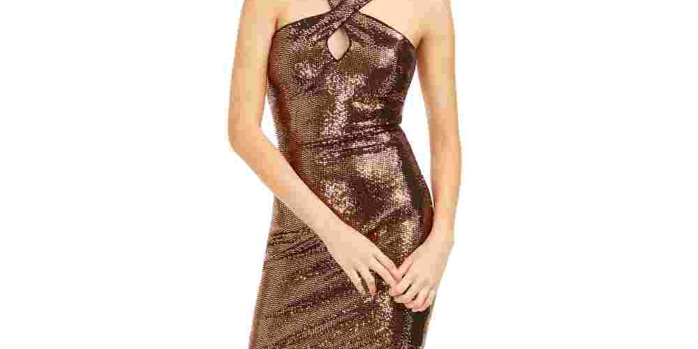 Vestido tubinho com lantejoulas e alças finas Guess feminino, bege, tamanho 14