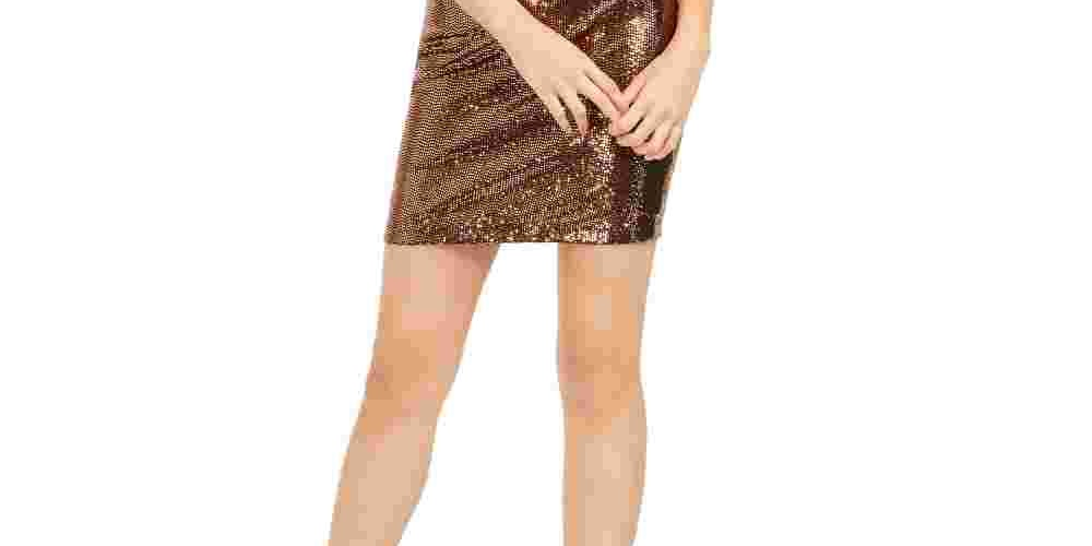 Vestido tubinho com lantejoulas e alças finas Guess feminino, bege, tamanho 14