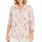 Top feminino com estampa floral e decote em V, rosa, tamanho pequeno e grande