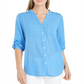 Camisa feminina Charter Club Roll Tab com botões, azul, tamanho extragrande