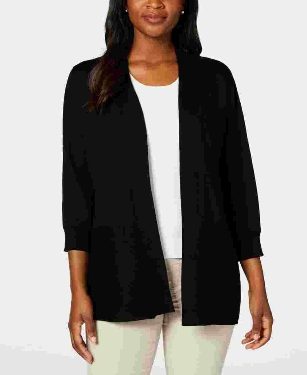 Karen Scott Cardigan Feminino Manga 3/4 Aberto Preto Tamanho P