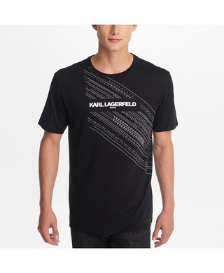 Camiseta masculina Karl Lagerfeld Paris com gola redonda, logotipo estampado e detalhes bordados, tamanho extragrande, branca
