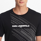 Camiseta masculina Karl Lagerfeld Paris com gola redonda, logotipo estampado e detalhes bordados, tamanho extragrande, branca