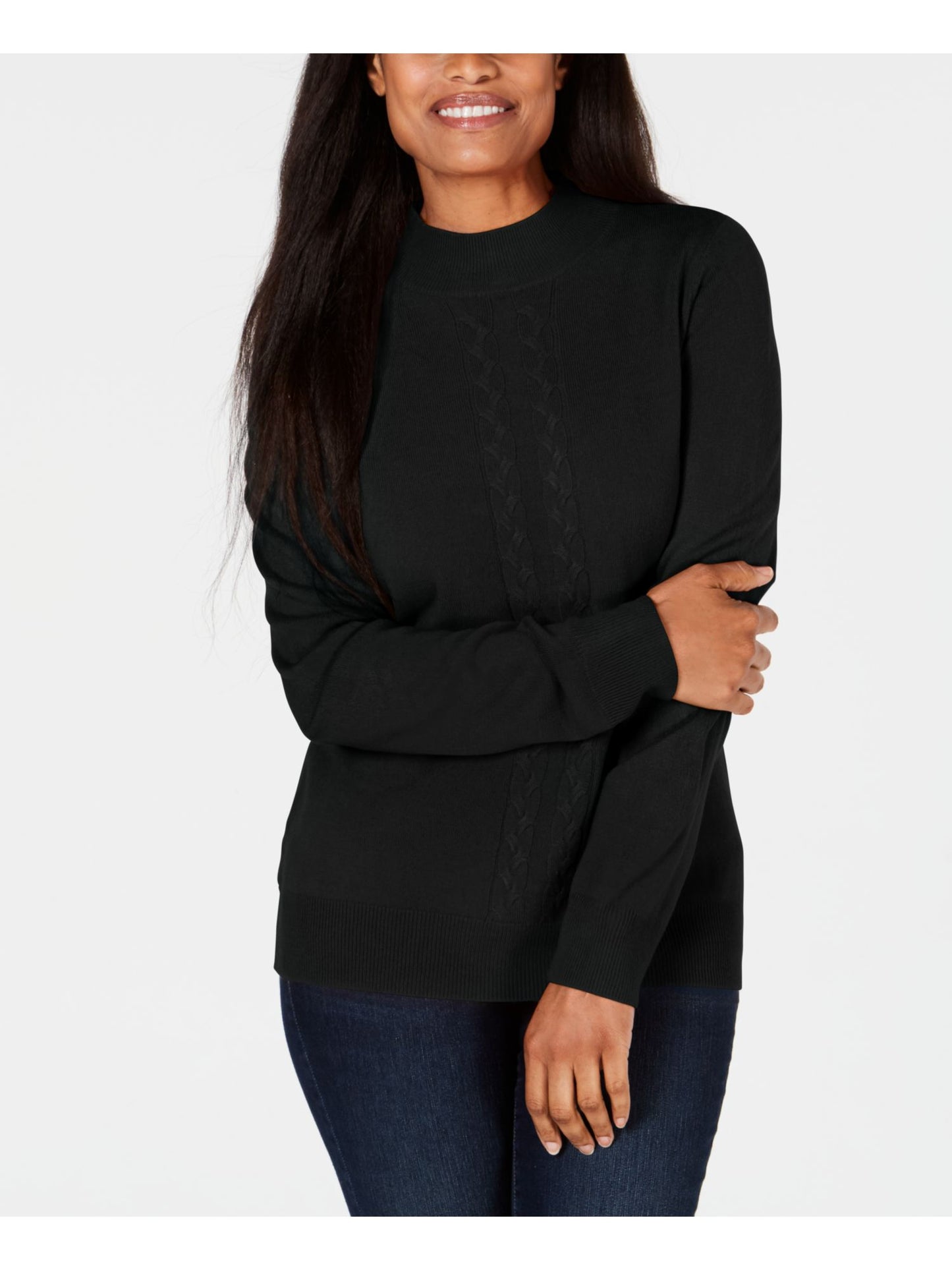 Karen Scott Suéter Feminino Manga Longa Gola Falsa Preto Tamanho Pequeno Grande