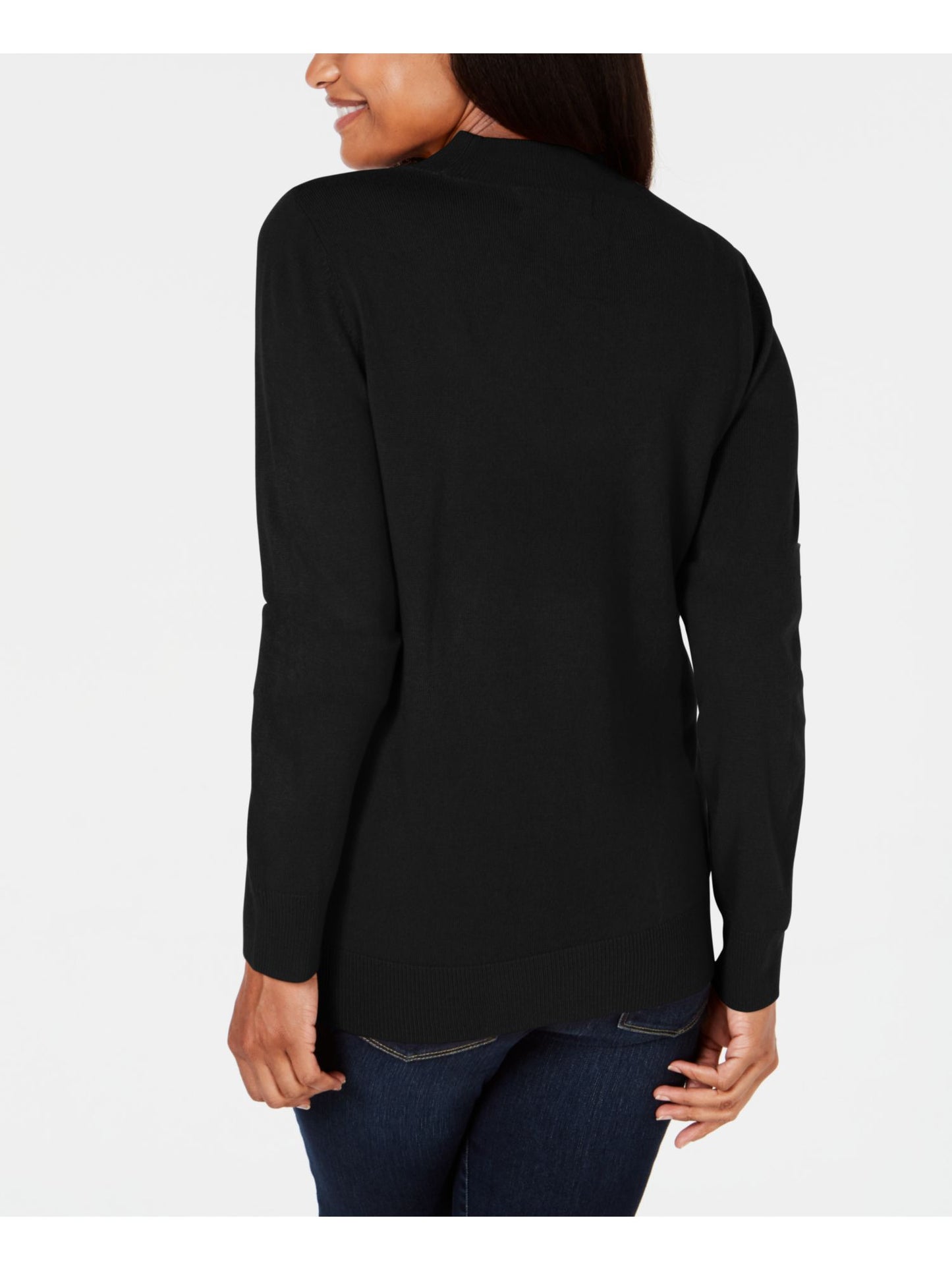 Karen Scott Suéter Feminino Manga Longa Gola Falsa Preto Tamanho Pequeno Grande