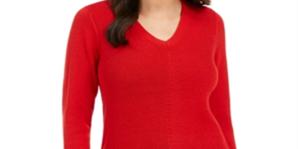Suéter feminino com decote em V Charter Club, vermelho deslumbrante, tamanho M