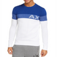 Suéter masculino AX Armani Exchange Regular Fit Colorblocked Stripe Logo Azul Tamanho Grande
