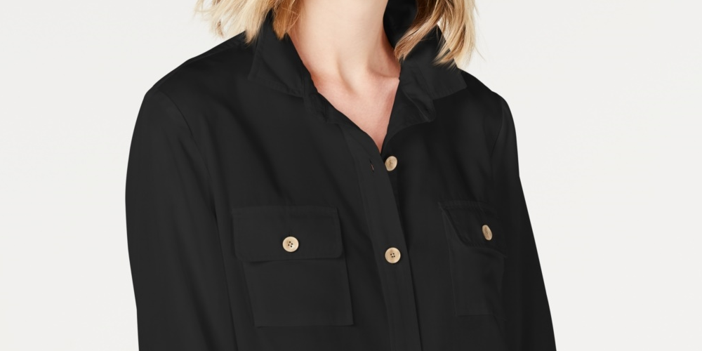 Camisa utilitária feminina Charter Club, preta, tamanho pequeno