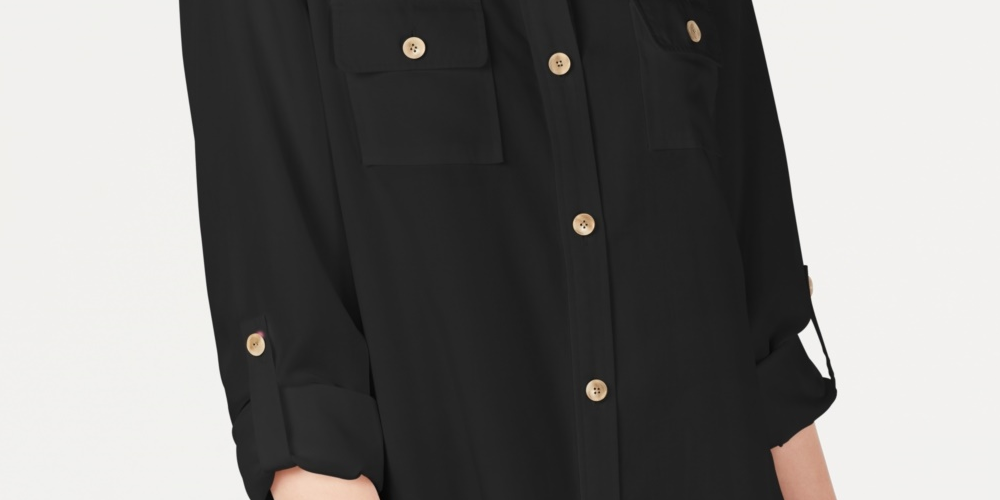 Camisa utilitária feminina Charter Club, preta, tamanho pequeno