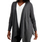 Cardigan feminino com bainha texturizada e frente em cascata, tamanho pequeno, cinza, da coleção JM