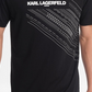 Camiseta masculina Karl Lagerfeld Paris com gola redonda, logotipo estampado e detalhes bordados, preta, tamanho GG