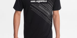 Camiseta masculina Karl Lagerfeld Paris com gola redonda, logotipo estampado e detalhes bordados, preta, tamanho GG