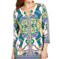 Túnica feminina com decote em V e acabamento em ferragens JM Collection, verde, tamanho médio