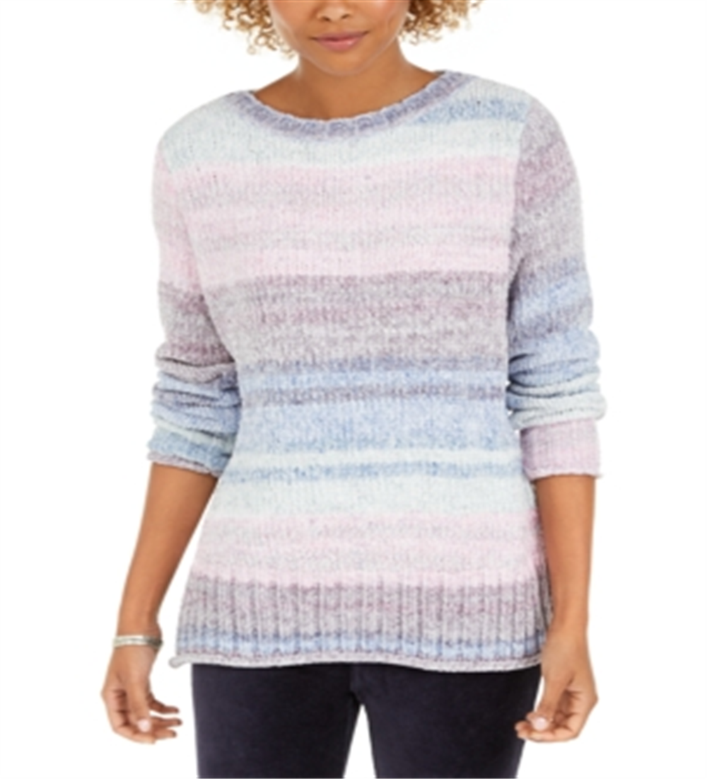 Suéter feminino de chenille com gola redonda, roxo, tamanho pequeno P