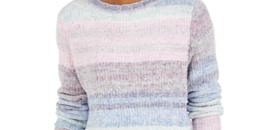 Suéter feminino de chenille com gola redonda, roxo, tamanho pequeno P