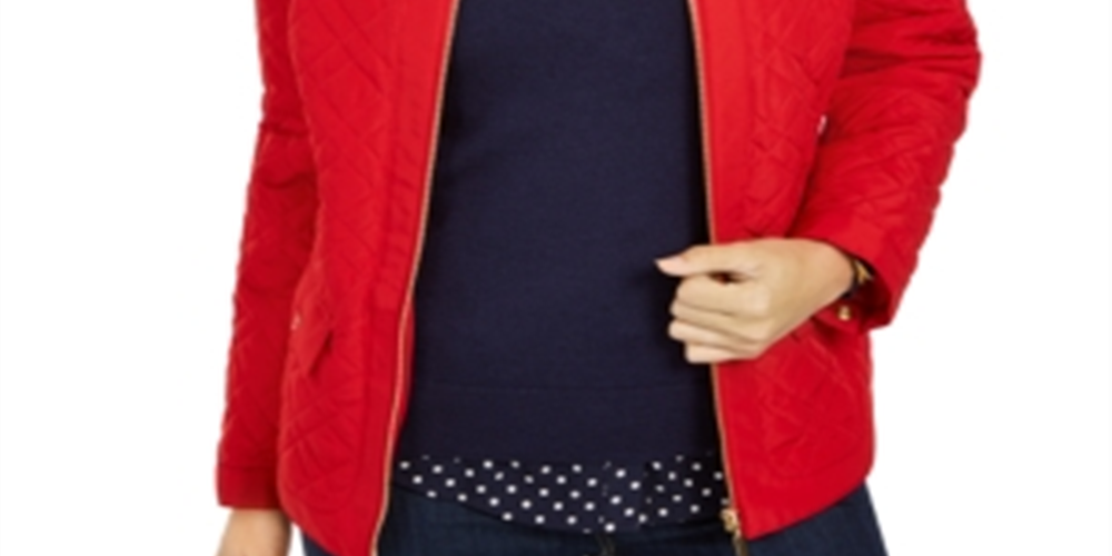 Jaqueta acolchoada feminina Charter Club vermelha polonês tamanho pequeno XL