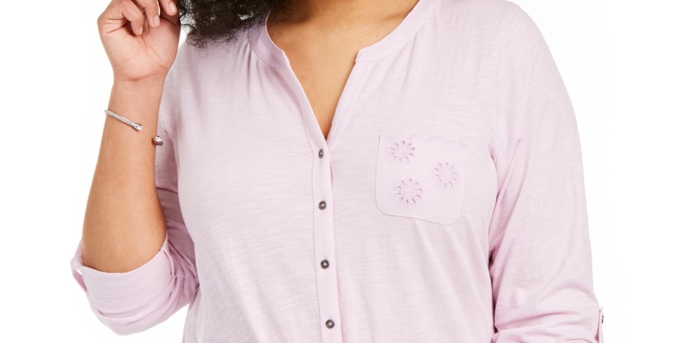 Top feminino plus size com ilhós e bolso, amarração frontal, rosa, tamanho 0X