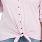 Top feminino plus size com ilhós e bolso, amarração frontal, rosa, tamanho 0X