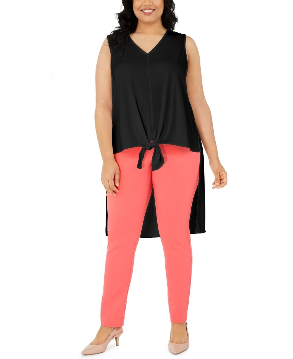 Blusa feminina Alfani Plus sem mangas com amarração na barra, cano alto e baixo, preta, tamanho 4X