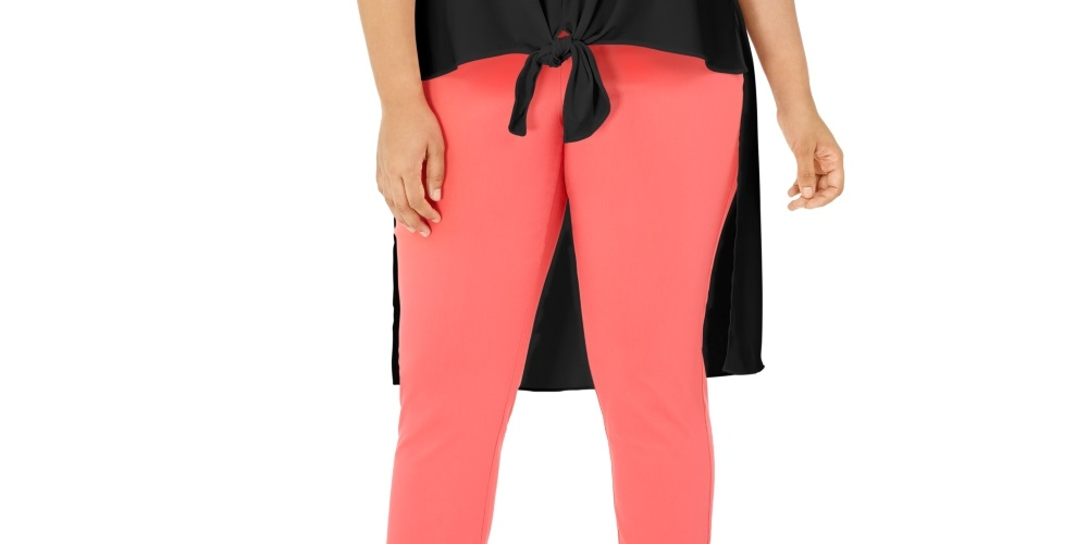 Blusa feminina Alfani Plus sem mangas com amarração na barra, cano alto e baixo, preta, tamanho 4X