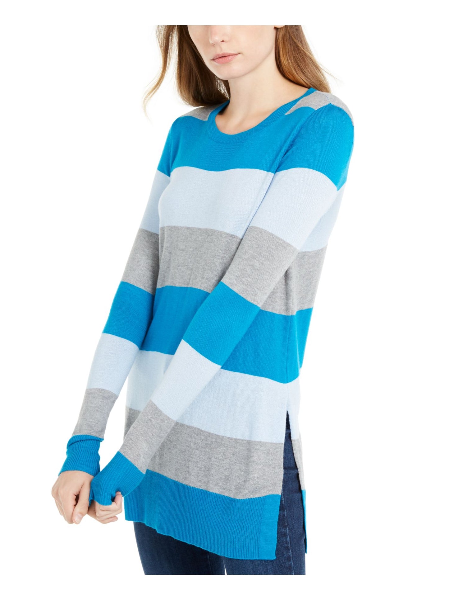 Camiseta feminina com estampa de blocos de cores e gola redonda Maison Jules - Azul, tamanho médio
